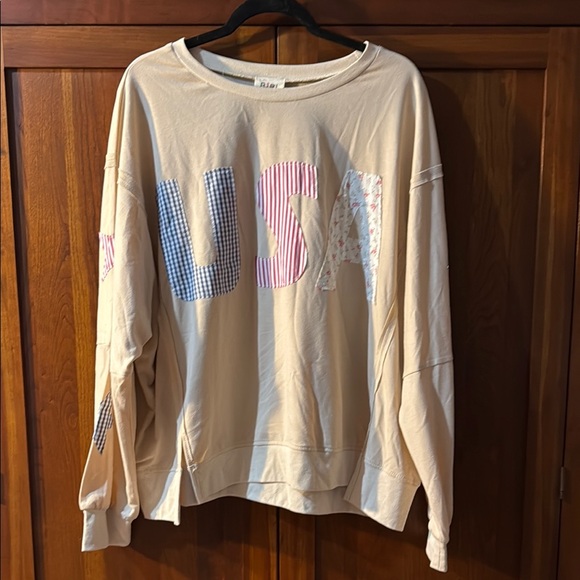 USA Patchwork French Terry Oversized Sweatshirt - Picture 2 of 7